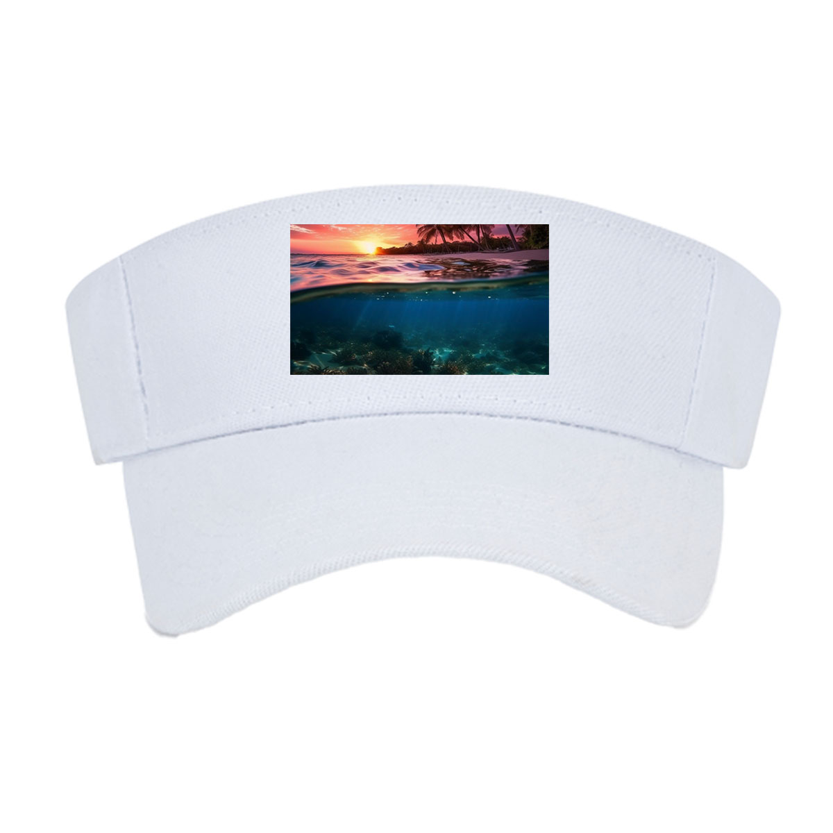 Sunset over tropical beach with underwater coral reef -  Visor cap