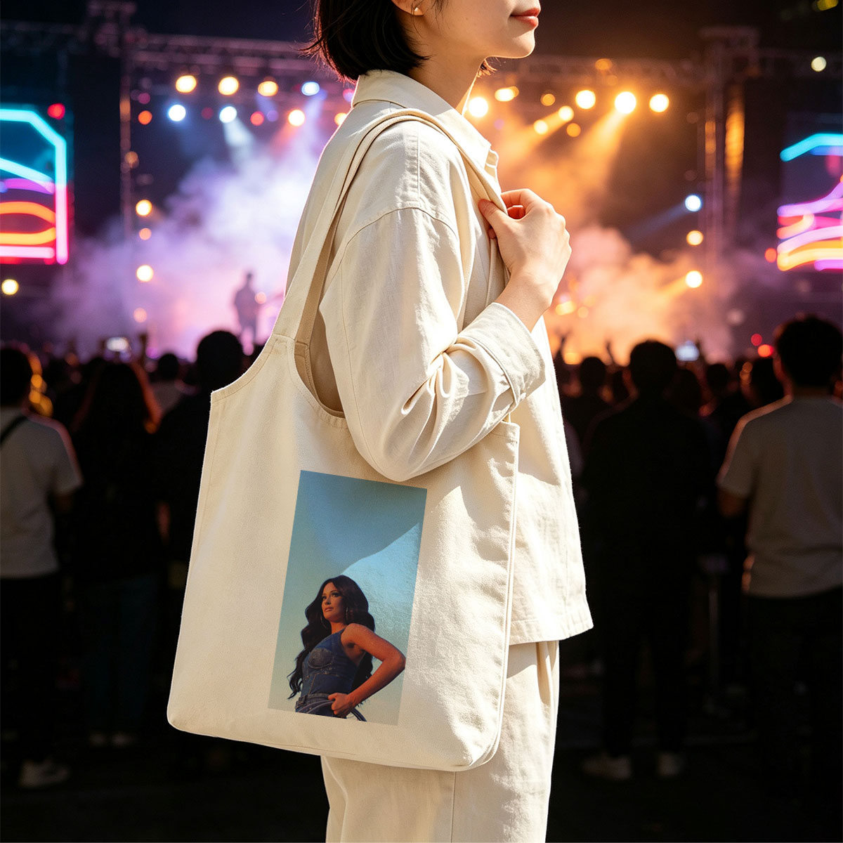 Katy Perry in Denim Dress Against Clear Blue Sky - Canvas shoulder bags/