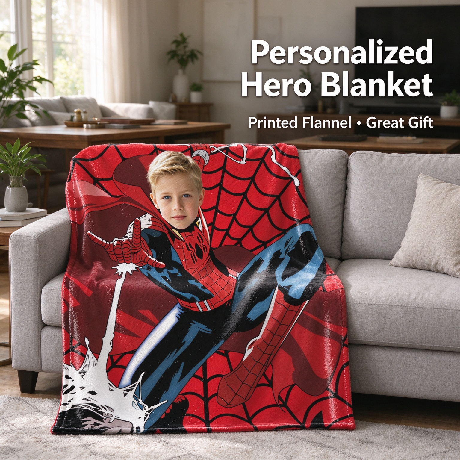Custom Photo Superhero Fleece Blanket, Personalized Hero Portrait Throw for Kids and Fans, Ideal Cozy Gift