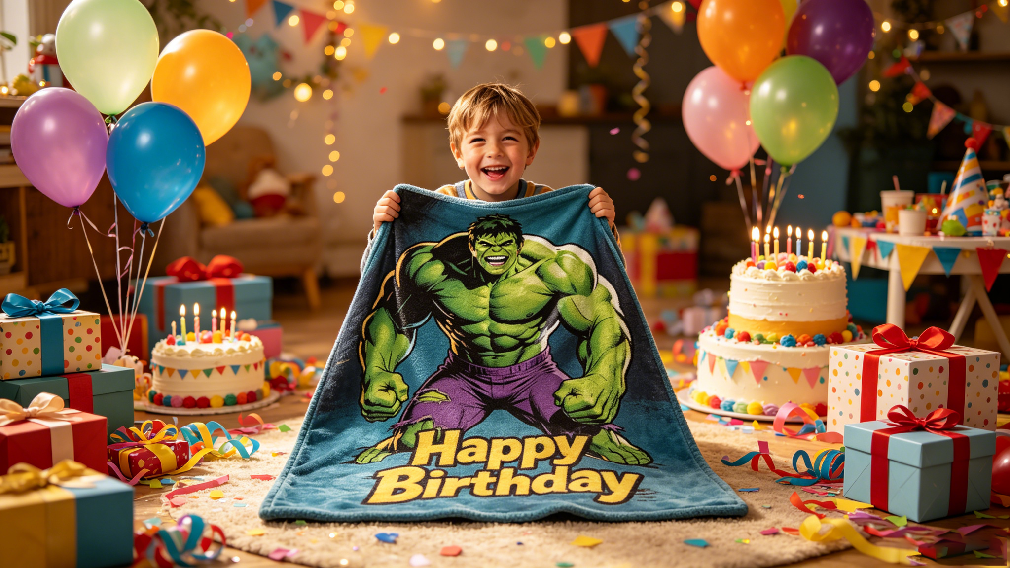 Custom Hulk Personalized Photo Flannel Throw Blanket, Upload Kids Face Superhero Blanket Unique Birthday Gift for Boys