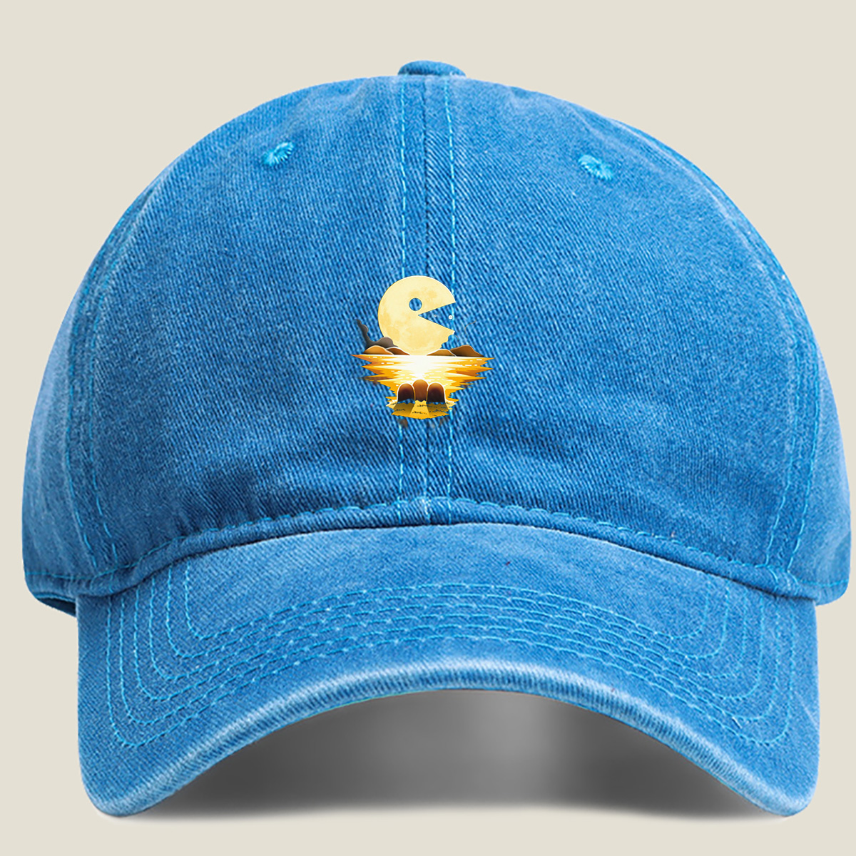 Pac-Man Moon Reflection - Washed Denim - Baseball Cap