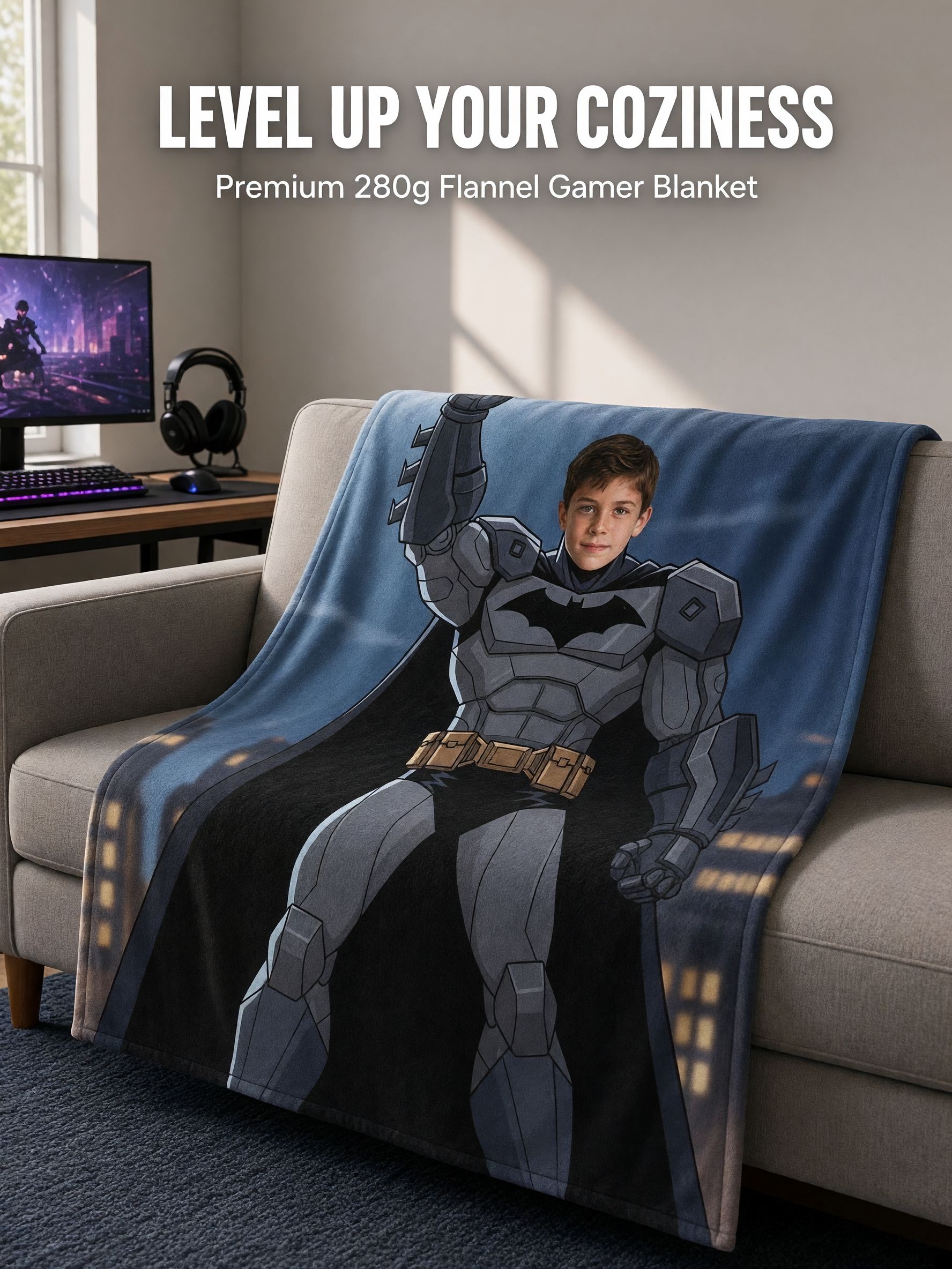 Custom Face Superhero Blanket Personalized Flannel Fleece Throw, Ideal Personalized Gift for Kids and Family