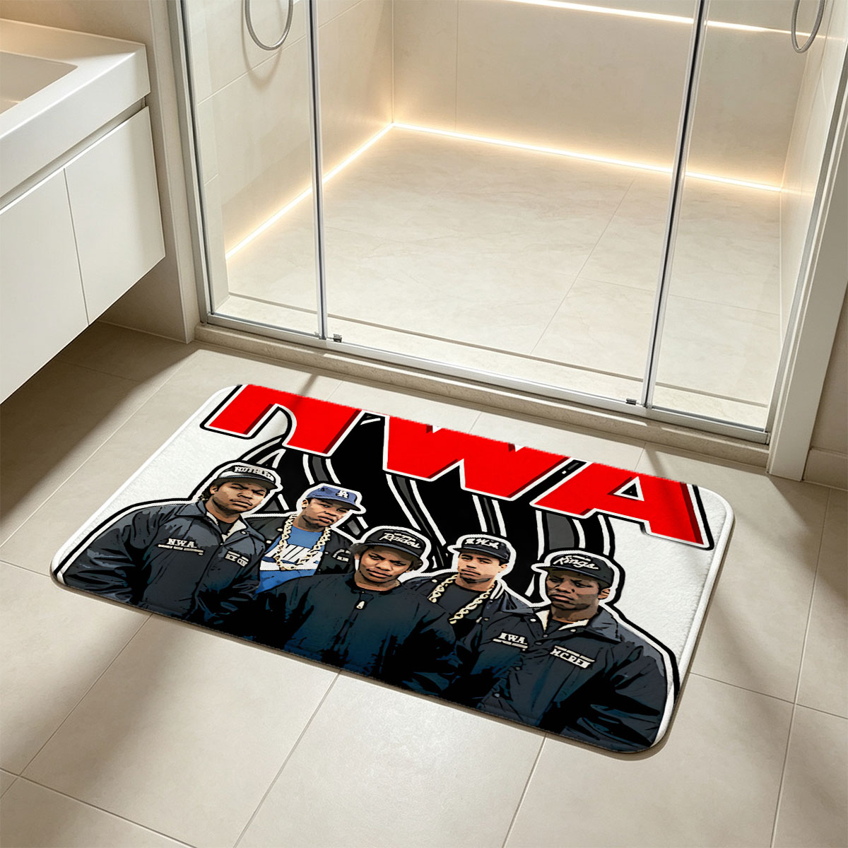 N.W.A. Members in Iconic Streetwear and Hats, Representing the Legendary Hip-Hop Group - Flannel floor mat