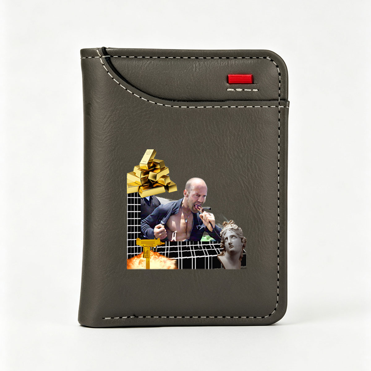 Jason Statham with Gold, Gun, and Classical Bust - Vertical Style Wallet