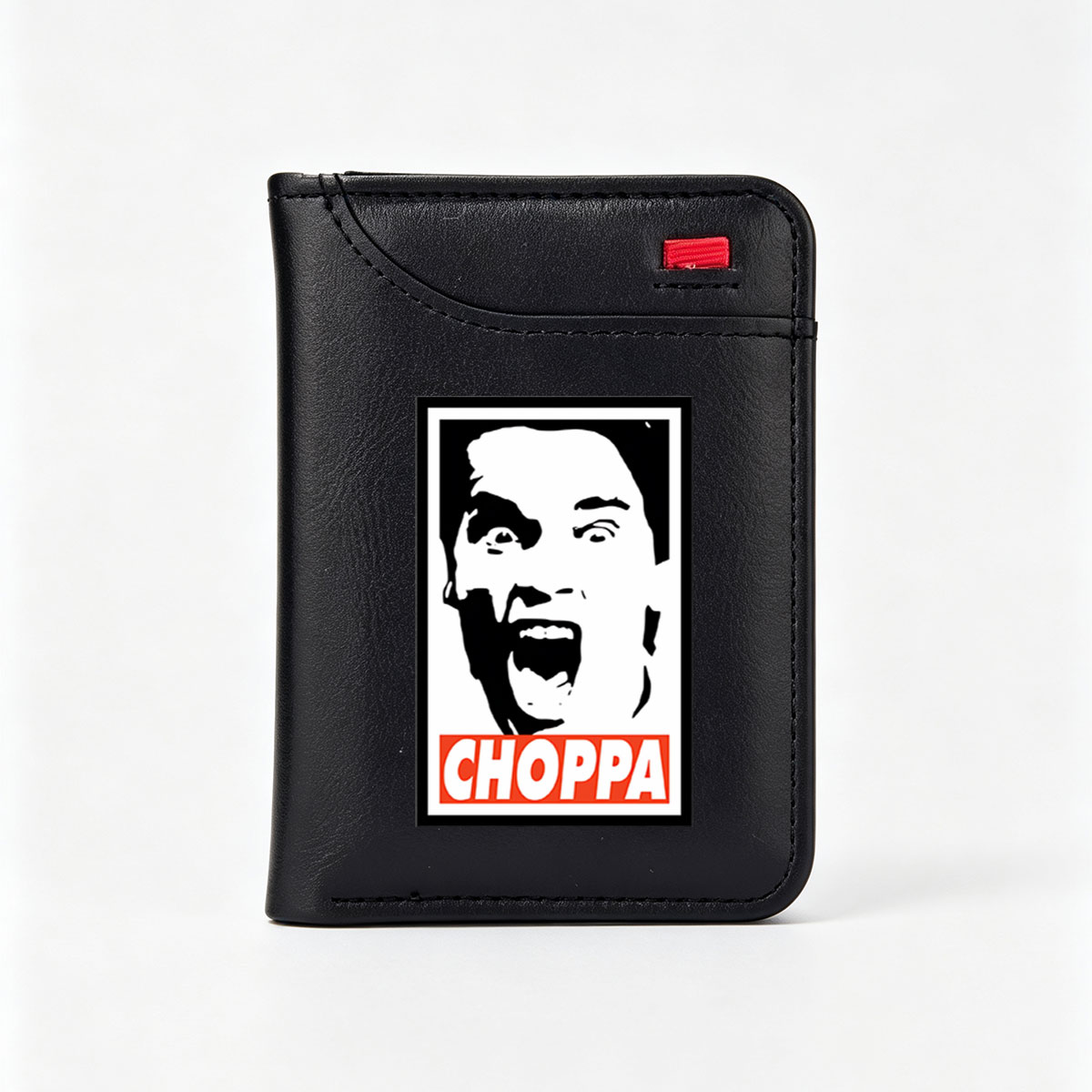 Choppa: A Bold Black and White Portrait with Red Text - Vertical Style Wallet