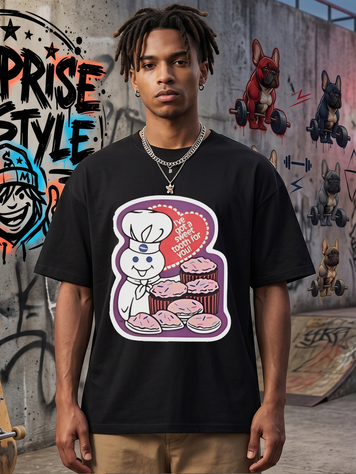 Men's Printed T-Shirt with Chef Cookie and Cupcakes 