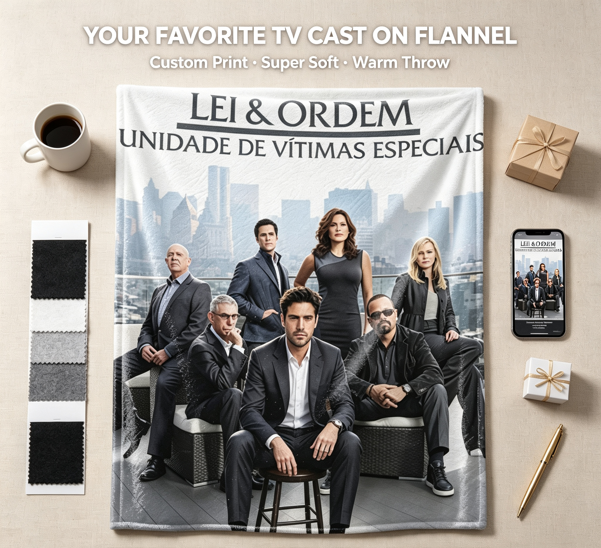 Custom Face Blanket - Law & Order: Special Victims Unit Cast Flannel Blanket for Home, Office, or Travel - Perfect Gift or Giveaway Item
