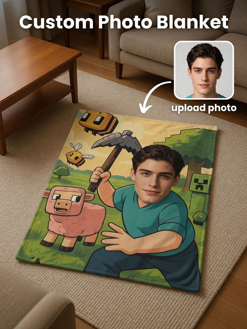 Custom Face Photo Flannel Blanket Personalized Gamer Adventure Print Ultra Soft Anti Pilling Fleece Throw for Bed Sofa