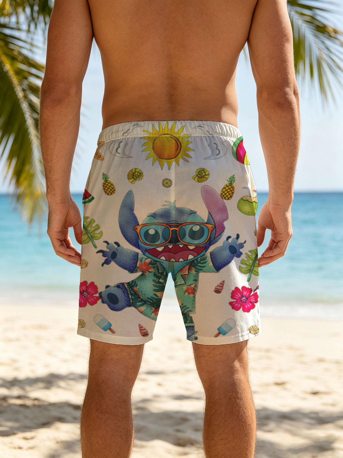 Stitch in Tropical Paradise with Sunglasses and Hawaiian Shirt -  Beach shorts