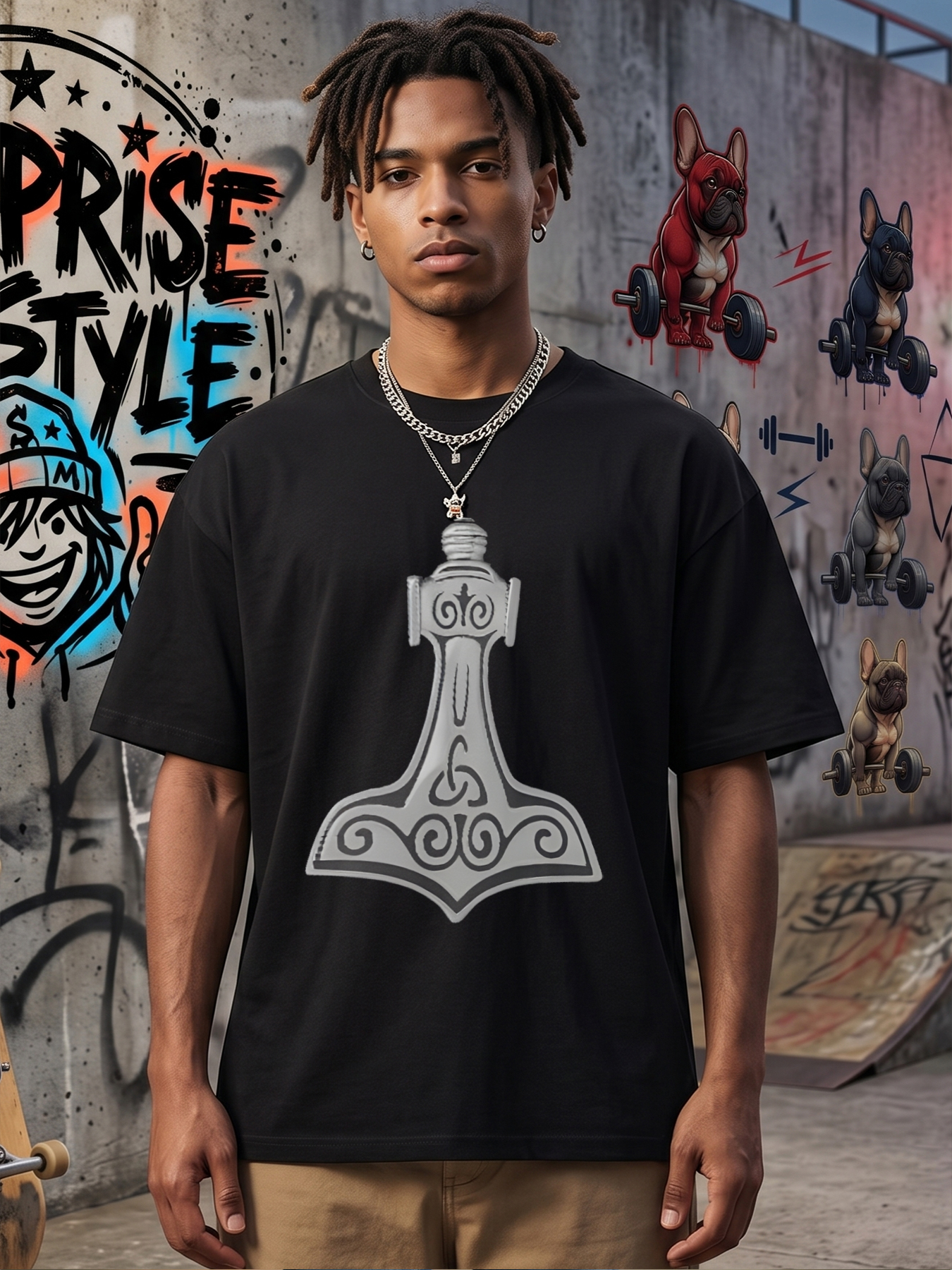 Men's Printed T-Shirt Thor Hammer Mjolnir Norse Mythology Design Casual Round Neck Summer Lightweight Breathable Short Sleeve T-Shirt for Outdoor Activities and Everyday Wear Men's Fashion Gift