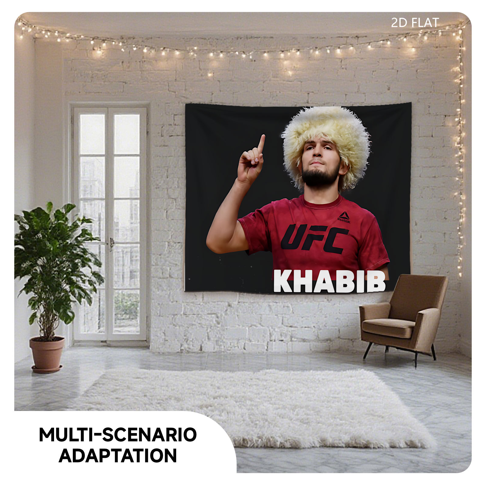 Khabib Nurmagomedov in UFC Gear with Traditional Hat - Tapestry