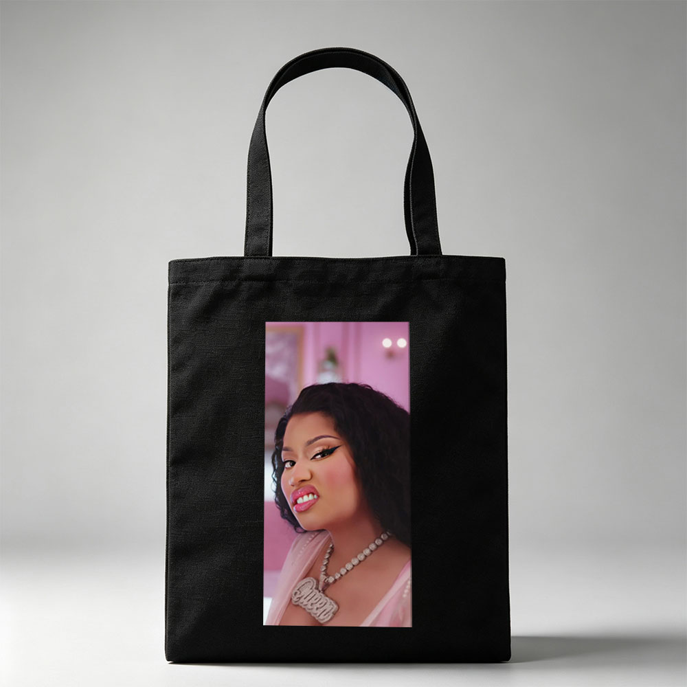 Cardi B in a Glamorous Pink Scene with Sparkling Jewelry and Bold Makeup - Canvas tote bags