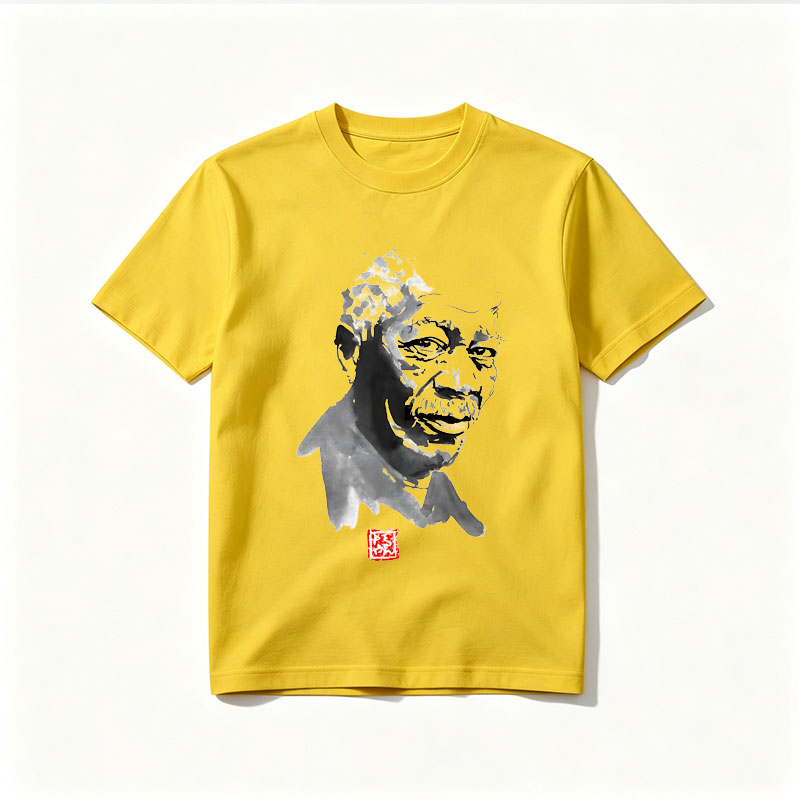Abstract Portrait of a Man with Ink Blot Style and Red Seal - Tee