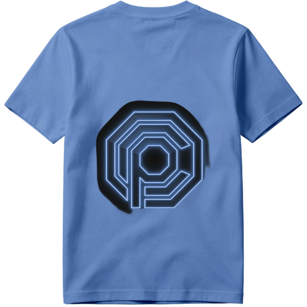 Neon Blue Octagonal Logo with Letter P - Tee