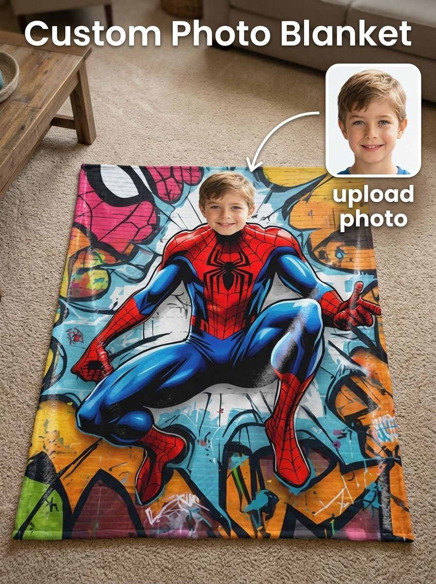 Custom Superhero Photo Flannel Blanket Personalized Comic Art Throw Soft Warm Anti Pilling Bed Sofa Cover Unique Gift