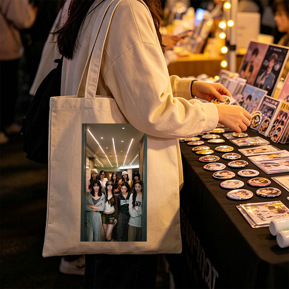Kep1er Group Photo in Modern Indoor Setting with Casual Streetwear Fashion - Canvas tote bags