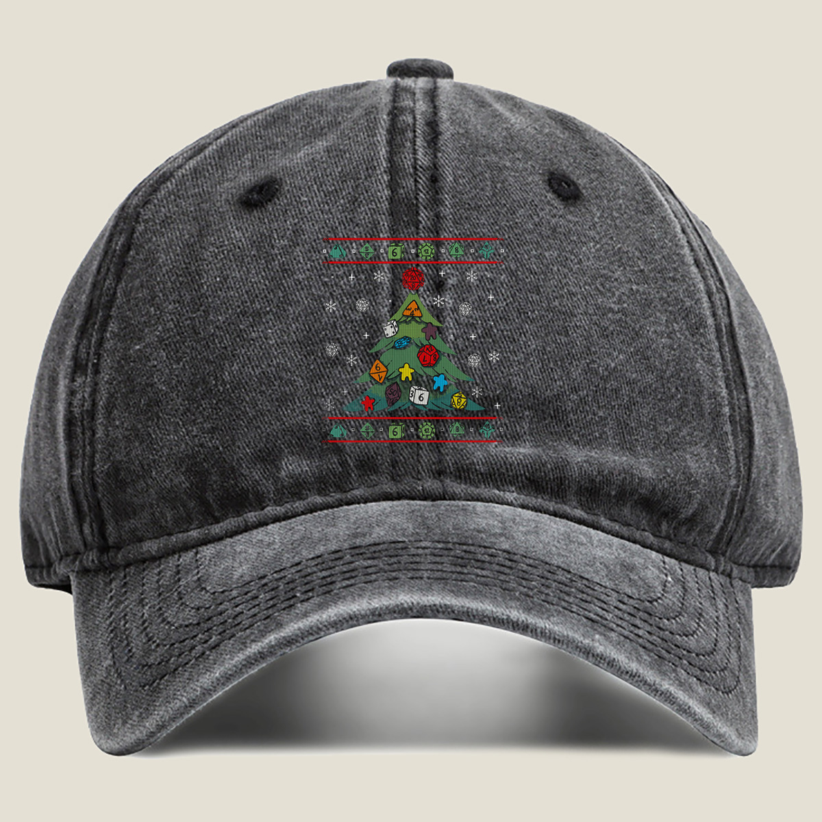 D&D Christmas Tree with Polyhedral Dice Decorations - Washed Denim - Baseball Cap