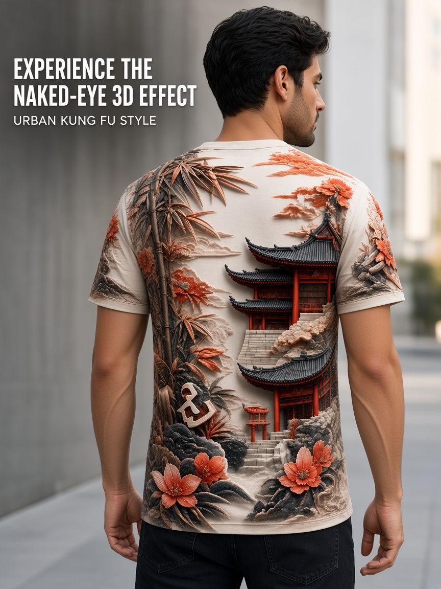 Hong Kong Phooey 3D Optical Illusion Graphic Tee Breathable Athletic Mesh T-Shirt Casual and Sports Wear
