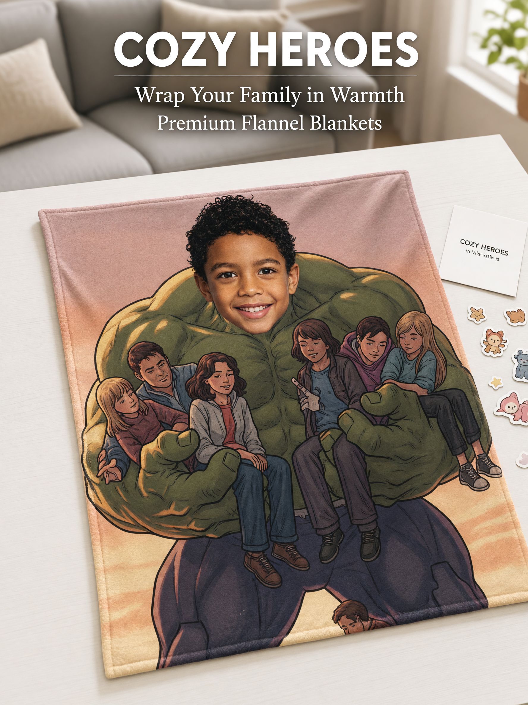 Personalized Custom Face Flannel Fleece Blanket Soft Superhero Portrait Throw Ideal Family Keepsake Gift