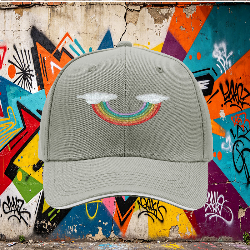 Unisex Classic Sandwich Hat with Glitter Rainbow and Cloud Print - Perfect for Outdoor Activities, Festivals, and Casual Wear - Ideal for Adults Seeking Fun and Stylish Headwear