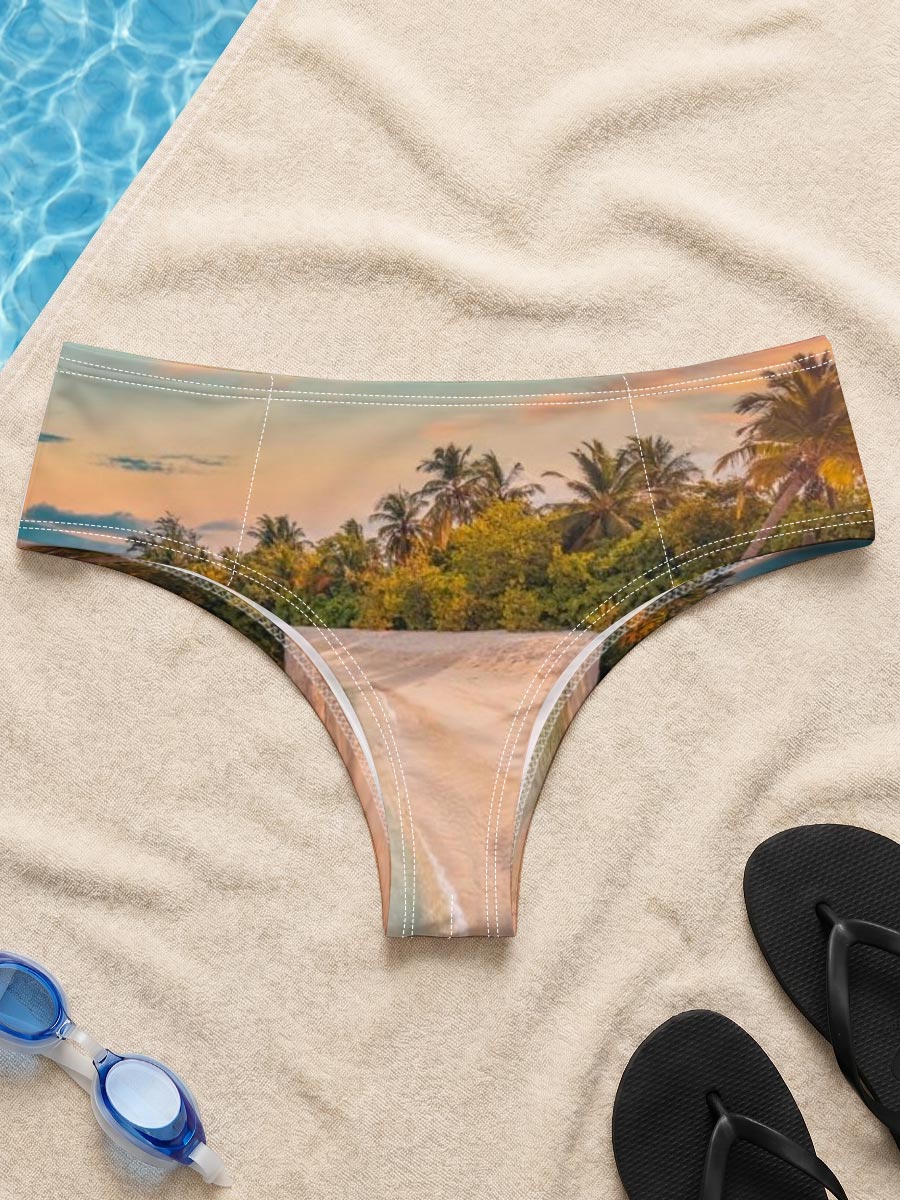 Tropical beach with crystal clear water and palm trees at sunset -  Men's swim trunks