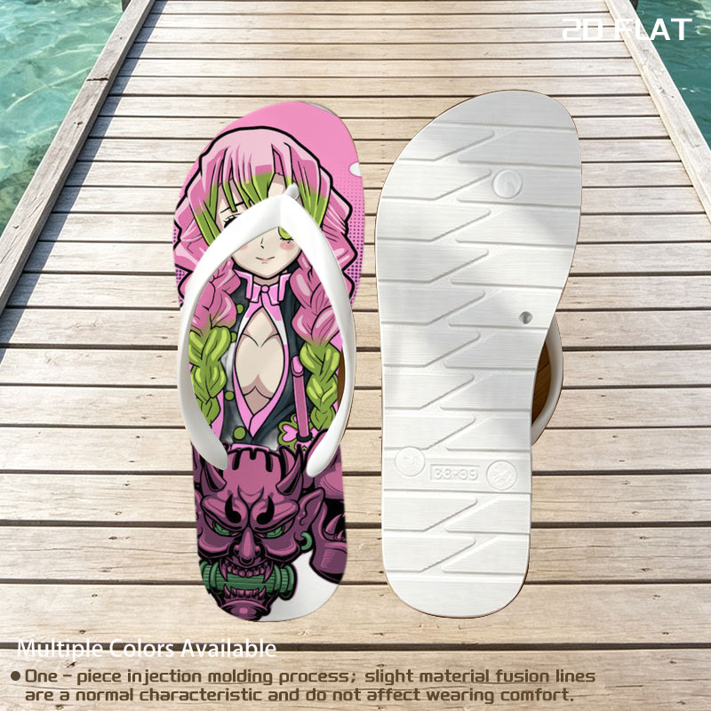 Nezuko Kamado from Demon Slayer with Pink Hair and Green Eyes, Surrounded by Skulls and Swords -  flip-flops
