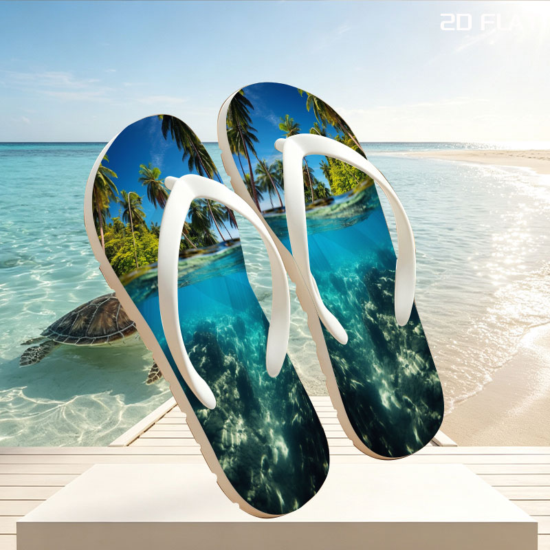 Tropical Paradise: Palm Trees and Coral Reef Underwater -  flip-flops