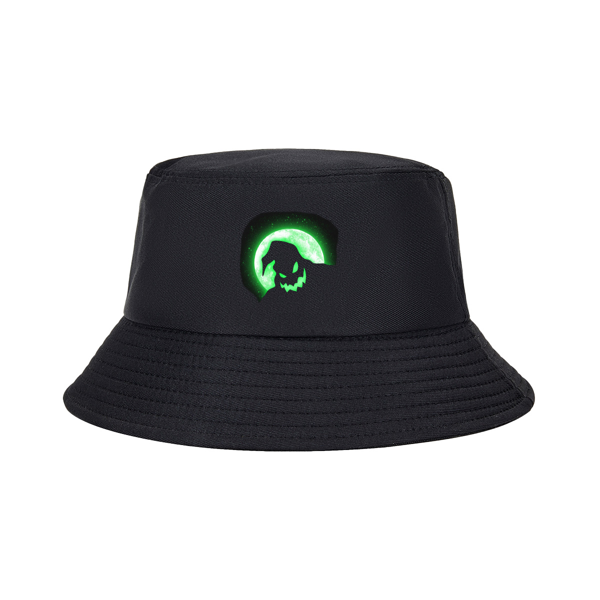 Pumpkin Head Silhouette Against Green Moon - Fisherman's Hat