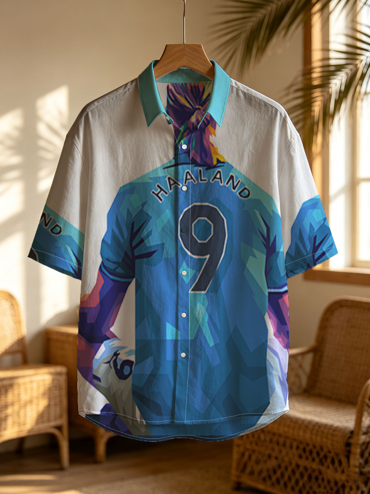 Haaland in Blue Jersey, Number 9, Sitting Back View -  Shirt
