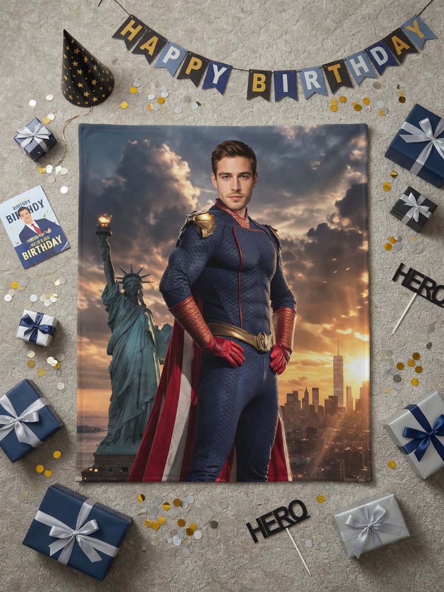 Custom Superhero Face Flannel Blanket Personalized Photo Throw Skin-Friendly Warm Fleece Blanket for Bed Sofa Couch