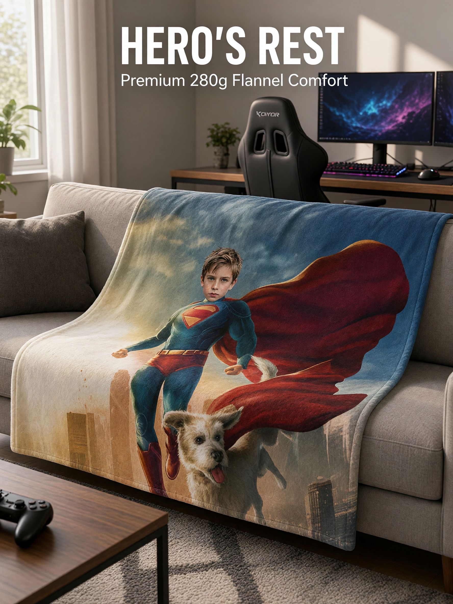 Personalized Superhero Photo Blanket Custom Face Flannel Fleece Throw Ideal Personalized Gift for Kids and Family