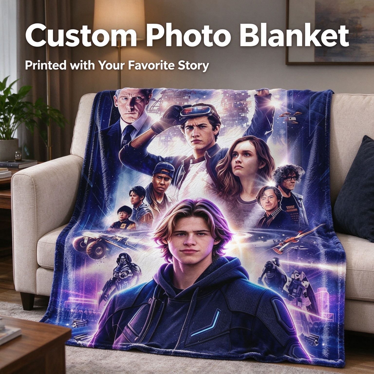 Custom Photo Face Flannel Throw Blanket Personalized Sci-Fi Cinema Graphic Ultra Soft Warm Fleece Bed Couch Cover Ideal