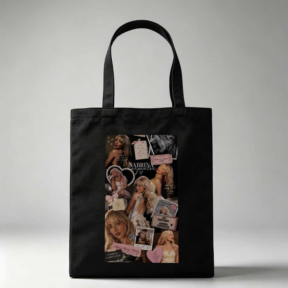 Sabrina Carpenter Collage - Aesthetic Photo Montage Featuring Concert Tour and Romantic Themes - Canvas tote bags