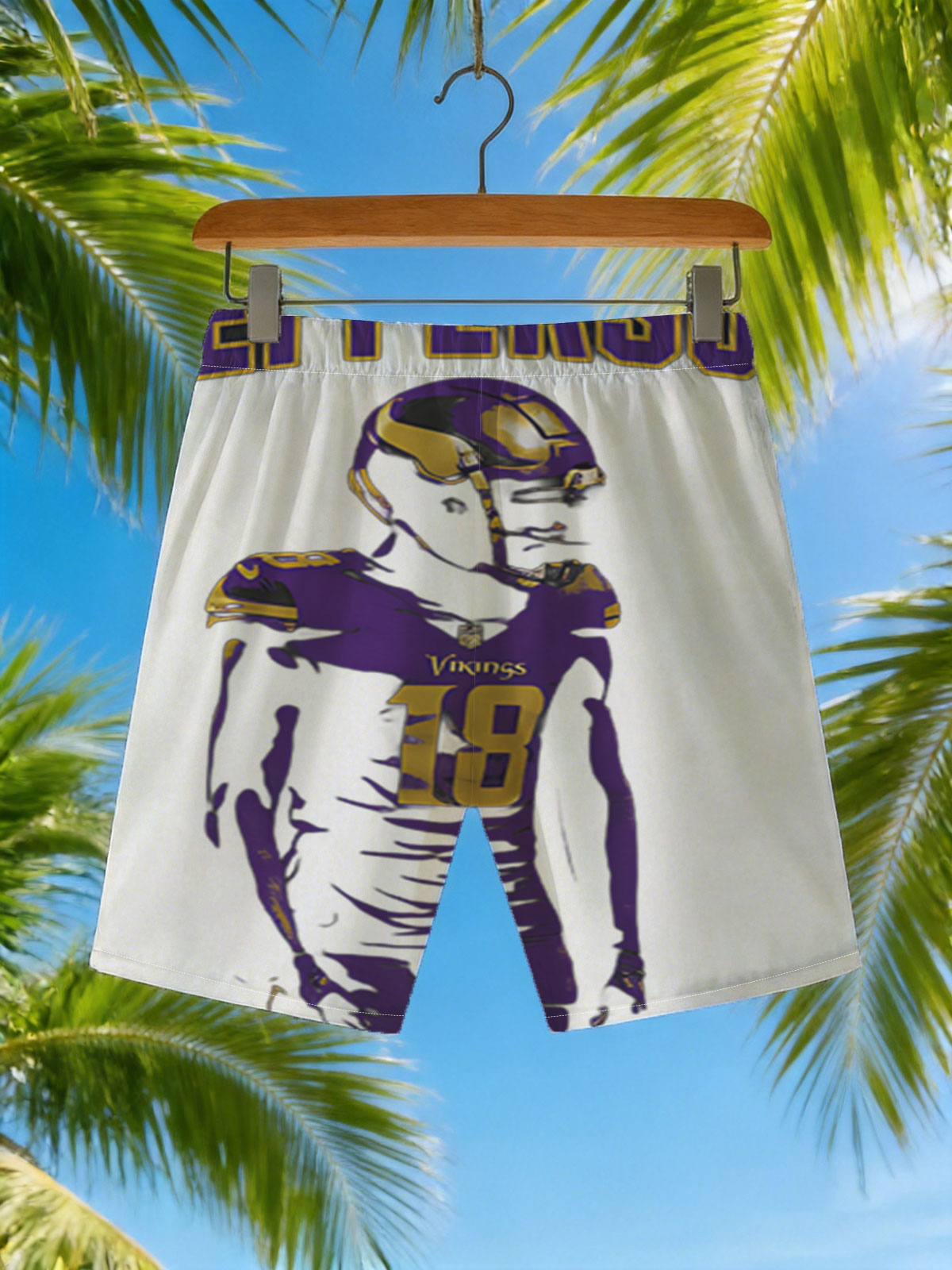 Justin Jefferson, Vikings #18, NFL Football Player -  Beach shorts