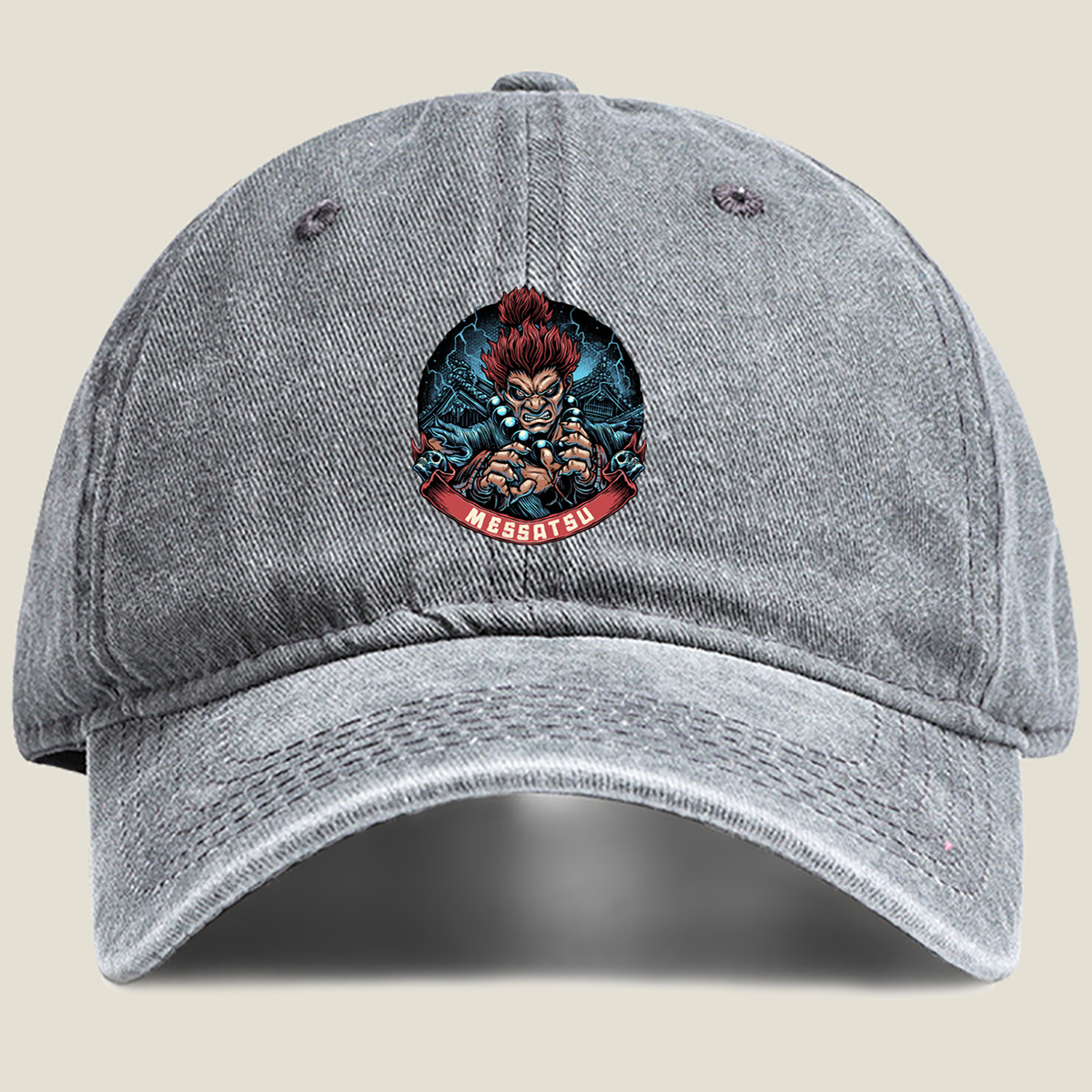 Messatsu: Red-Haired Warrior with Claws - Washed Denim - Baseball Cap