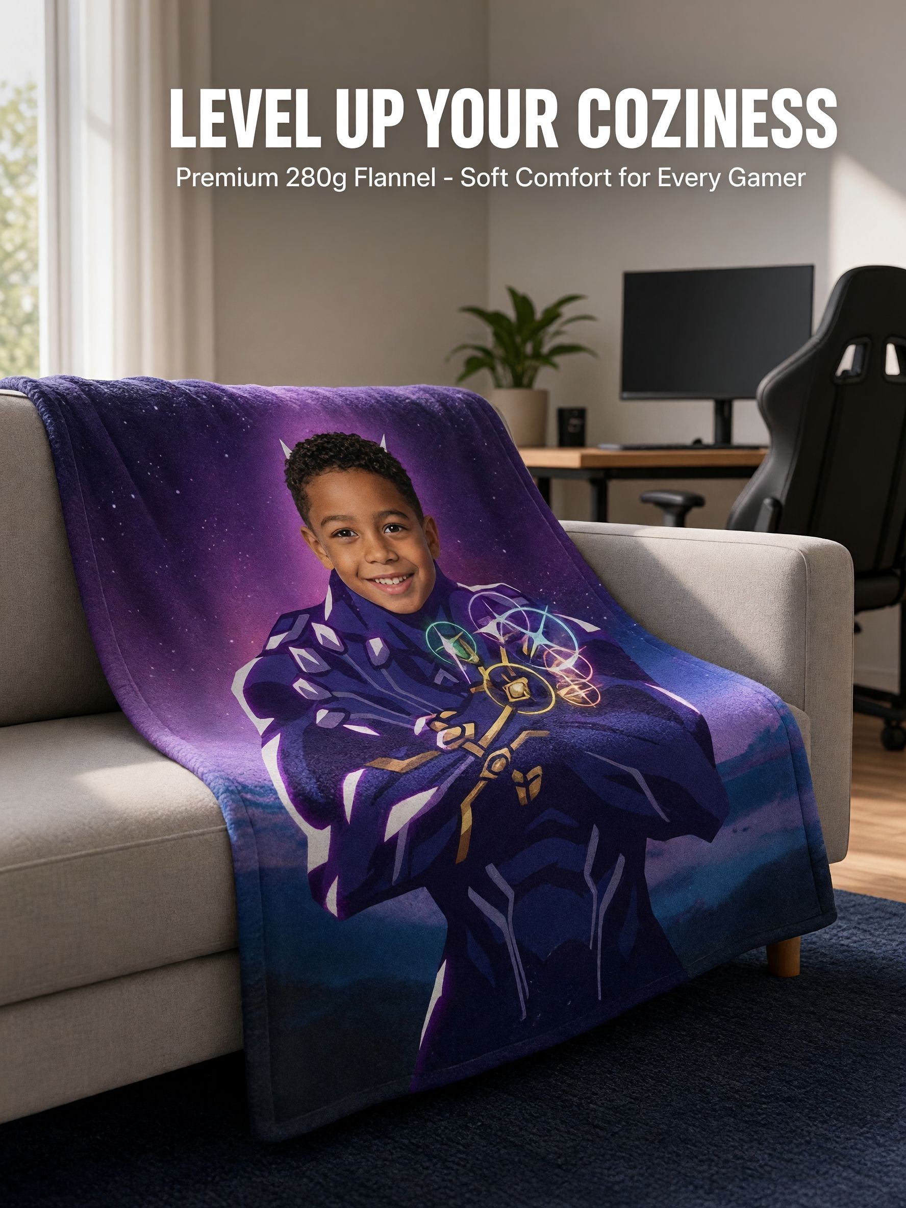 Custom Photo Face Superhero Blanket, Soft Flannel Fleece Throw, Personalized Portrait Keepsake Gift for Kids