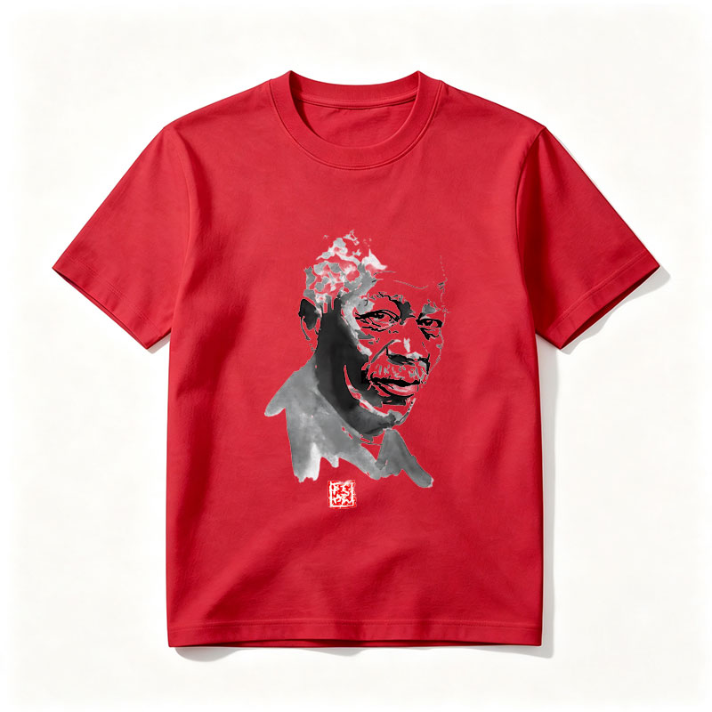Abstract Portrait of a Man with Ink Blot Style and Red Seal - Tee