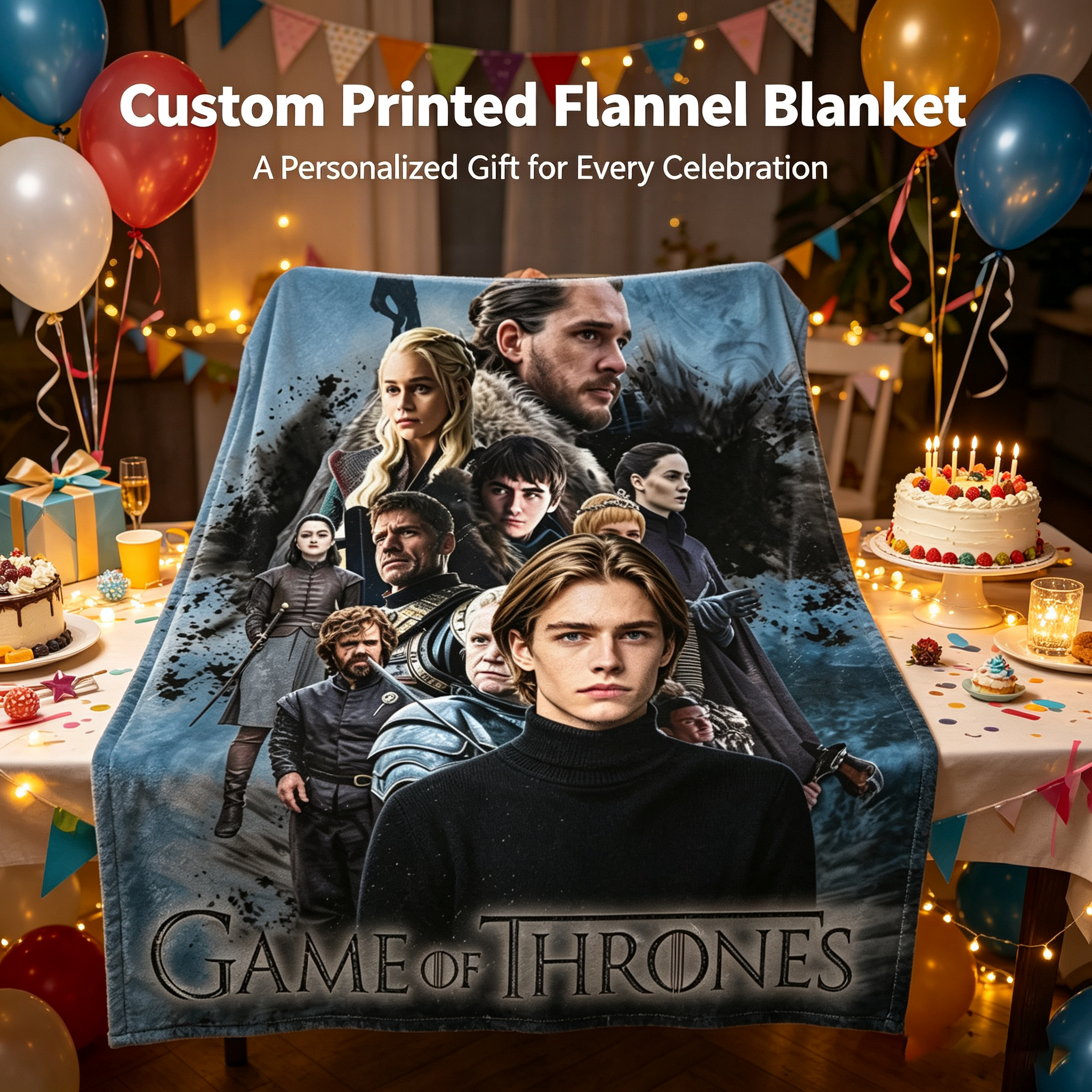 Custom Face Blanket Game of Thrones Flannel Blanket Featuring Iconic Characters Perfect for Fans as Cozy Bedding or Unique Gift/Giveaway