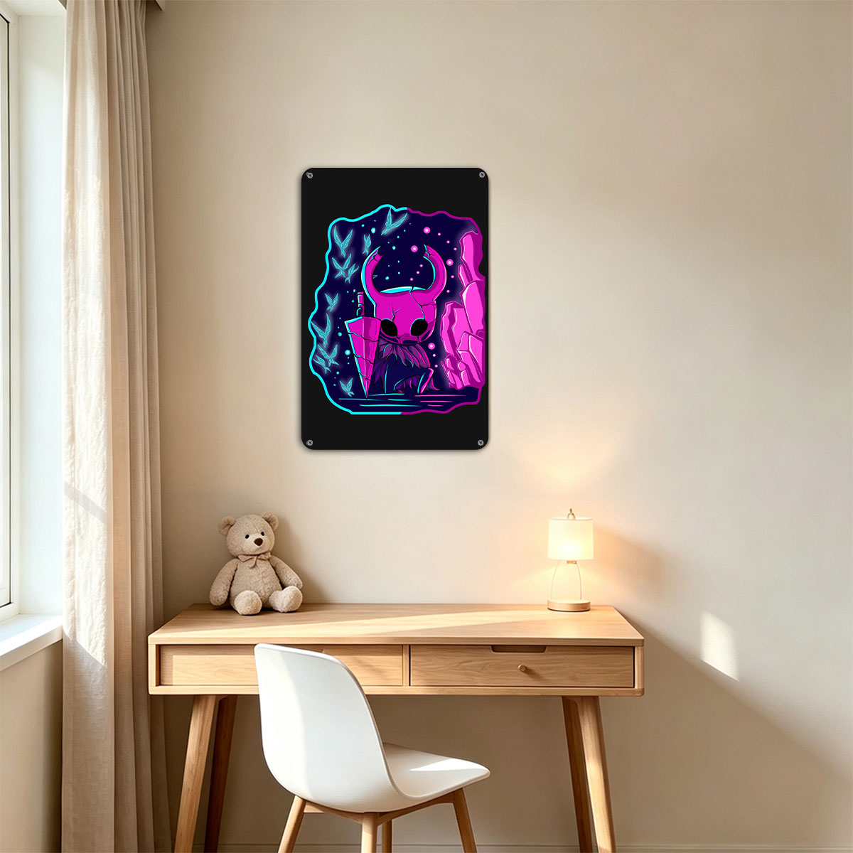Hollow Knight in a Cosmic Crystal Cavern - painting