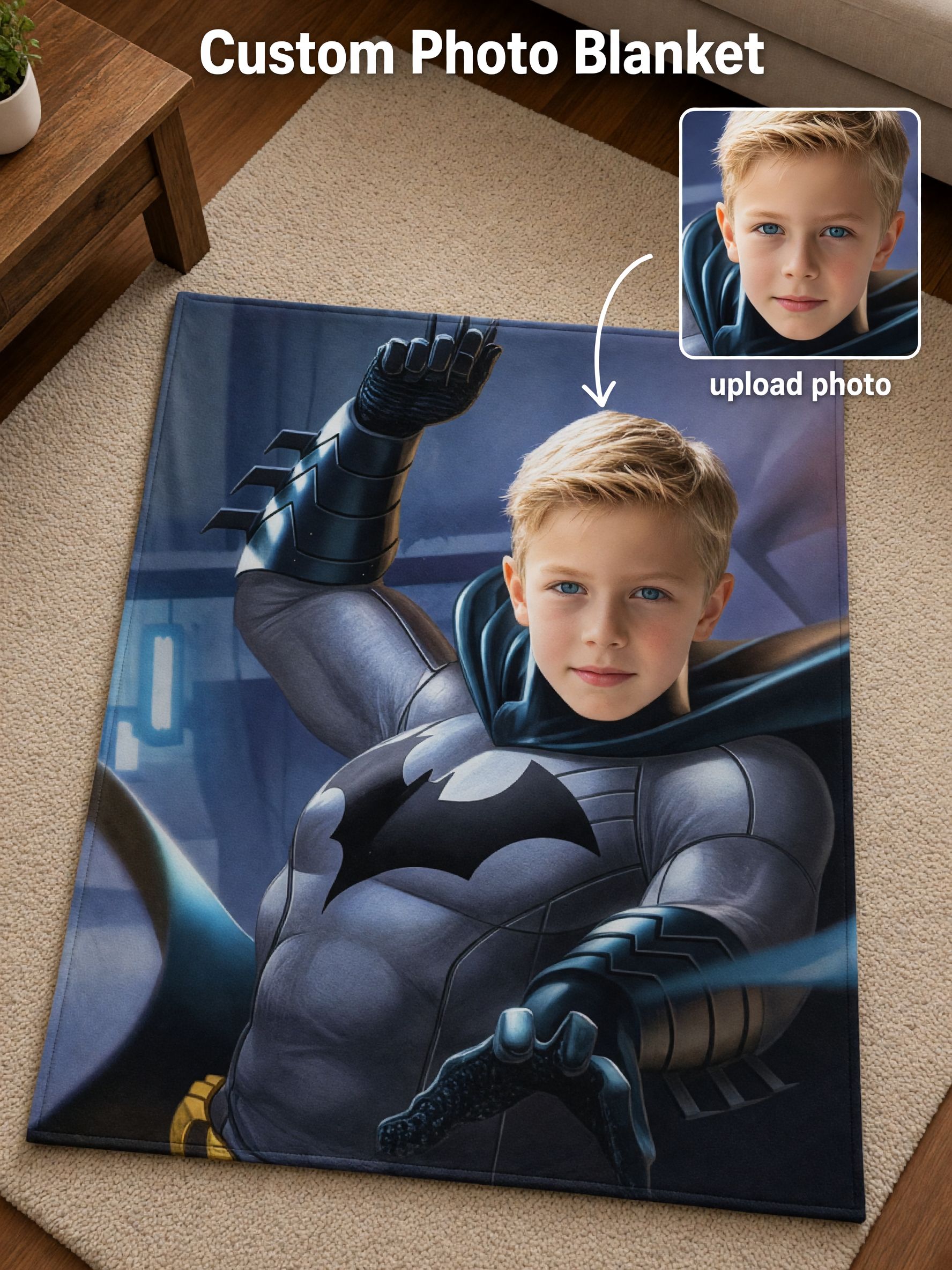 Custom Photo Face Blanket Personalized Superhero Flannel Throw Lightweight Soft Fleece Bed Couch Decor Keepsake Gift