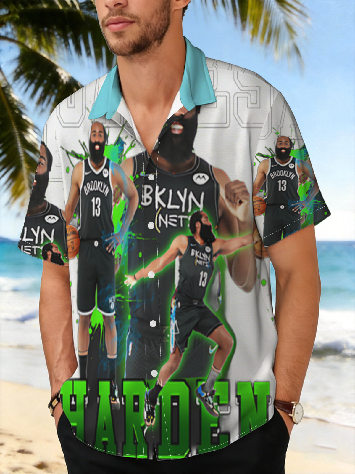 James Harden in Brooklyn Nets Jersey, Dynamic Basketball Action Pose -  Shirt