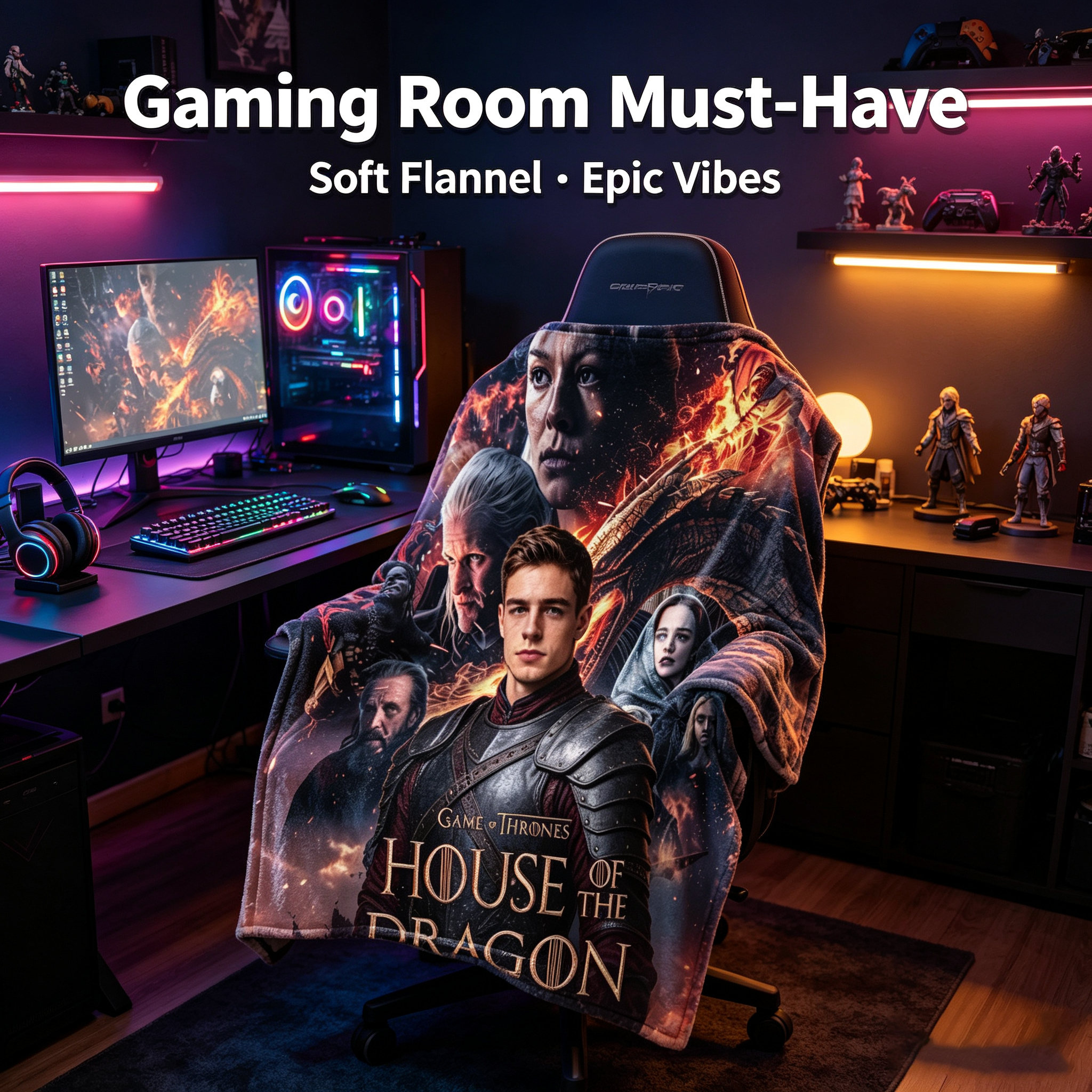 Custom Face Blanket House of the Dragon Flannel Blanket for Fans and Collectors – Perfect Gift or Giveaway for Game of Thrones Enthusiasts