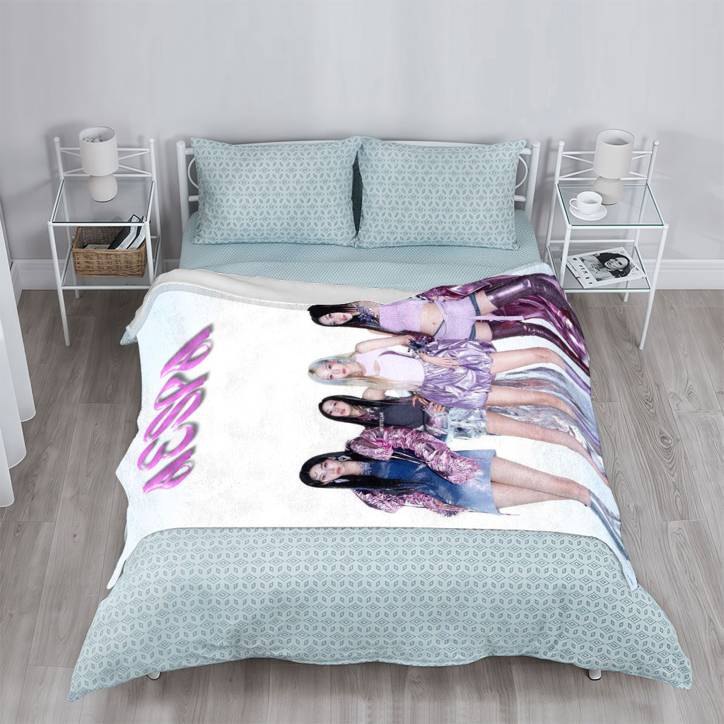 AESPA Group Pose in Futuristic Fashion Against White Background - Blankets