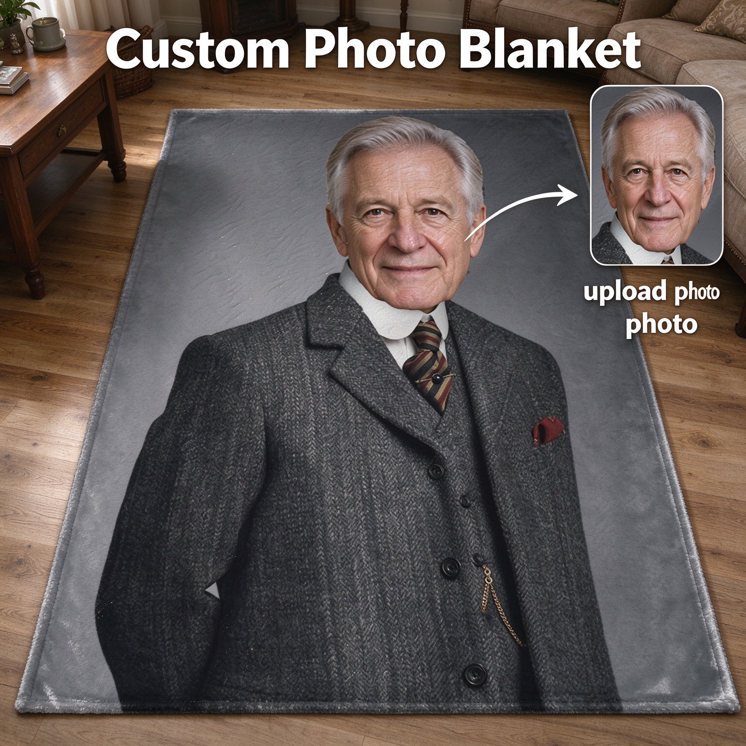 Custom Photo Face Blanket, Personalized Flannel Throw Blanket for Bed Couch, Cozy Keepsake Gift for Family and Friends