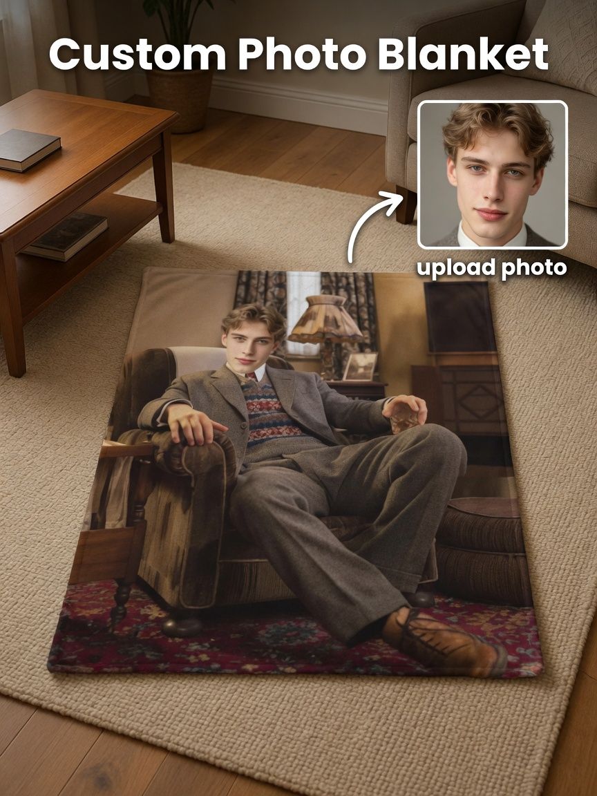 Custom Portrait Photo Blanket Personalized Ultra Soft Flannel Throw Anti-Pilling Cozy Fleece Bed Sofa Travel Gift