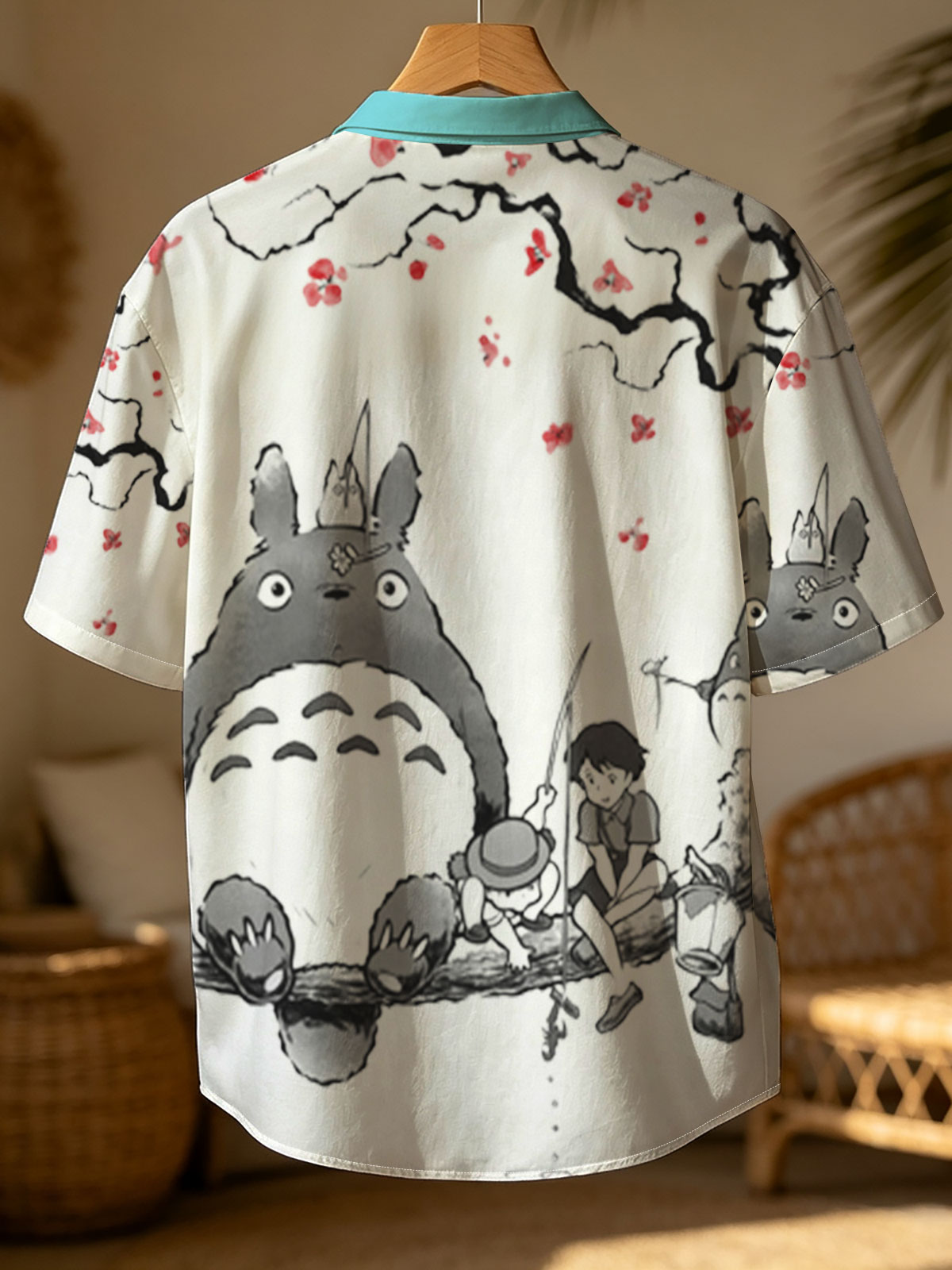 Totoro, Mei, and Satsuki Fishing Under Cherry Blossoms -  Shirt
