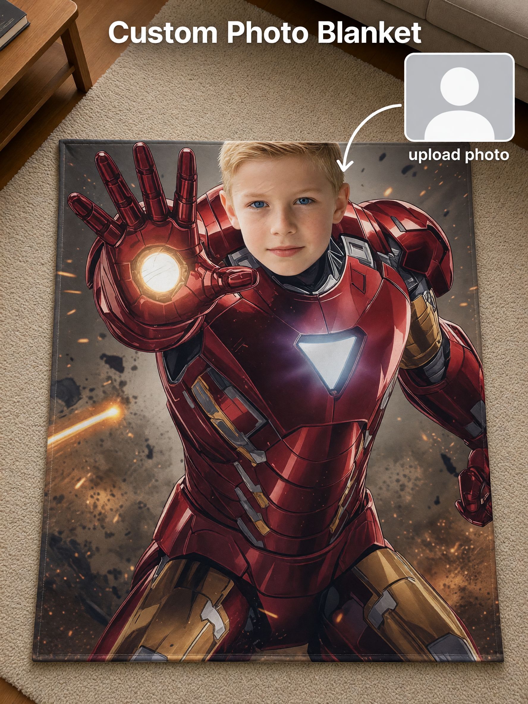 Custom Superhero Photo Flannel Blanket Personalized Face Throw Ultra Soft Plush Bedding Ideal Personalized Gift