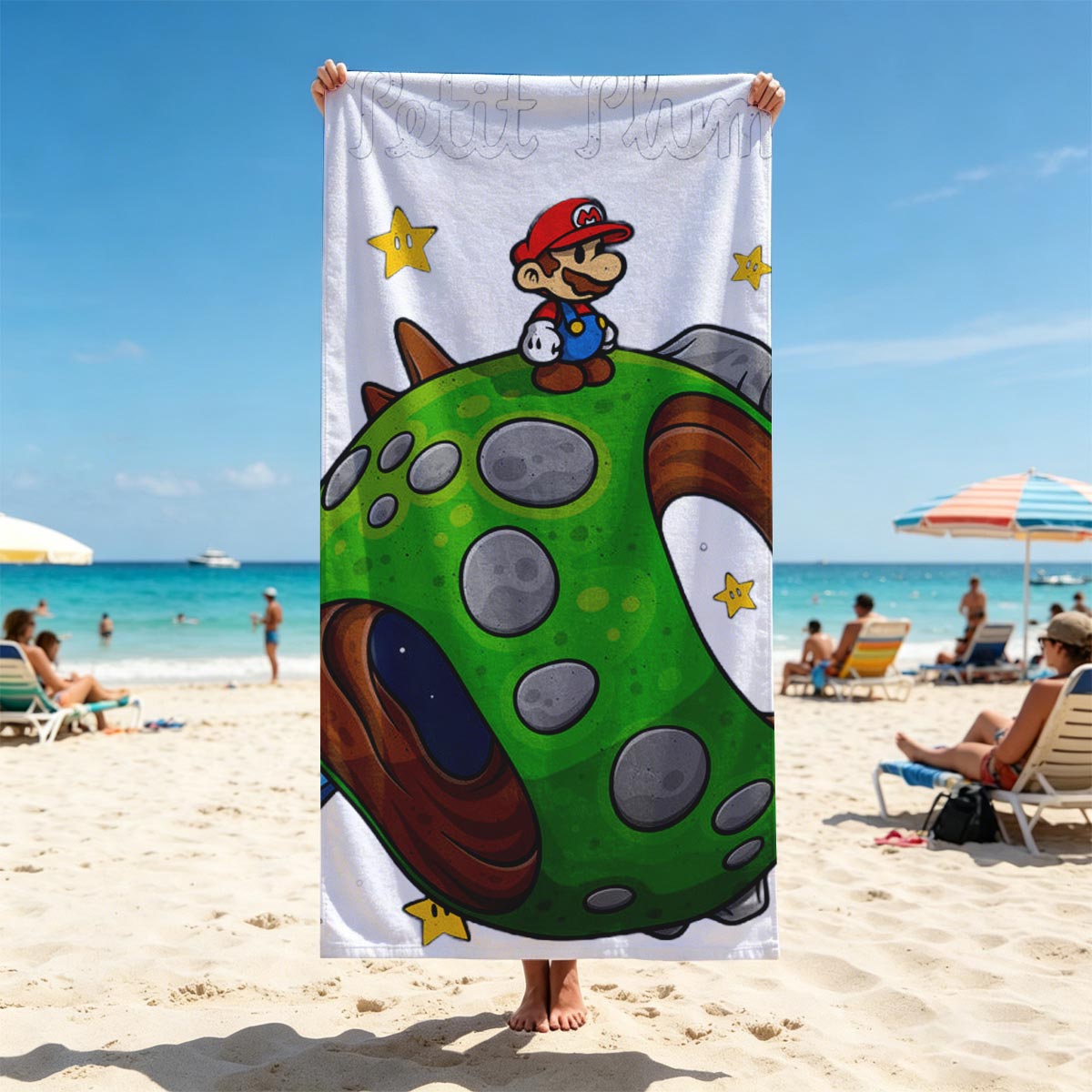 Mario on a Green Planet in Space with Stars and 