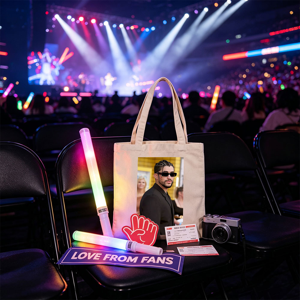 Bad Bunny at the Red Carpet Event Wearing a Black Suit and Sunglasses - Canvas tote bags