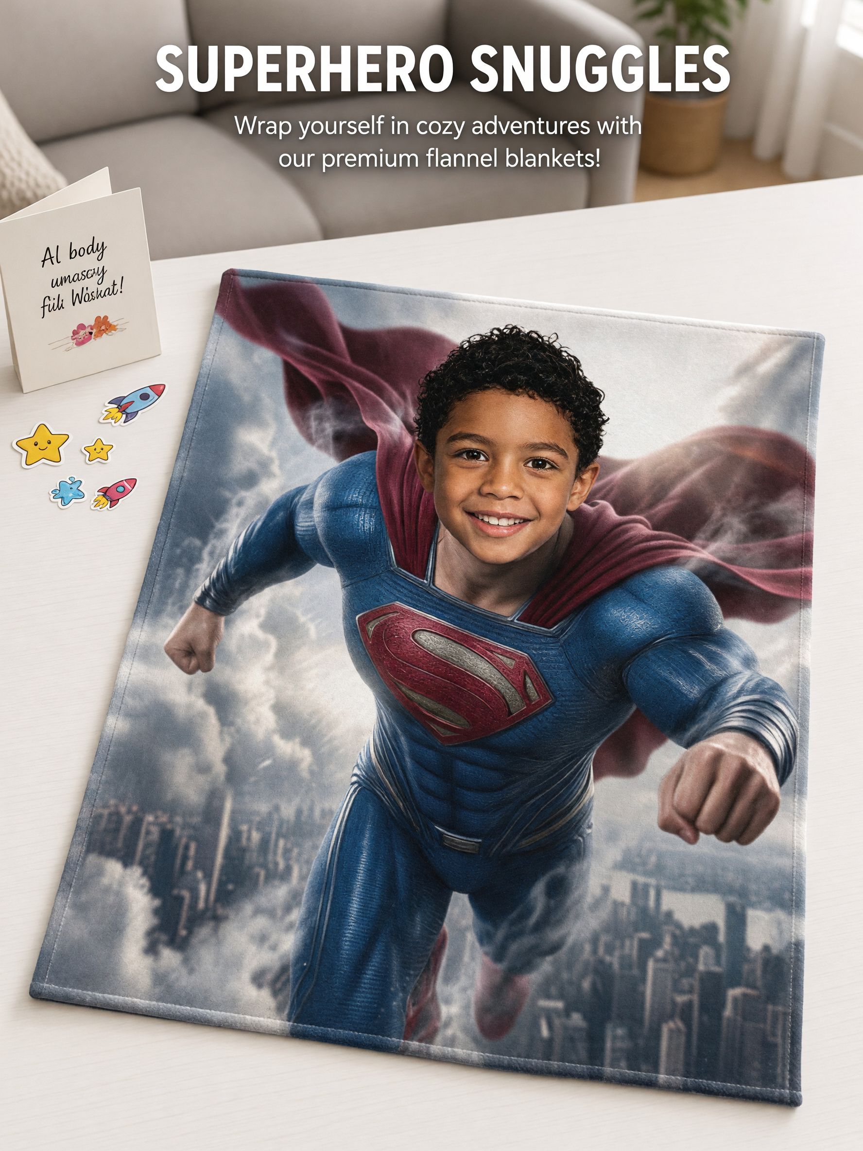 Custom Face Photo Blanket Personalized Superhero Flannel Throw Skin Friendly Anti Pilling Cozy Bed Sofa Gift for Kids